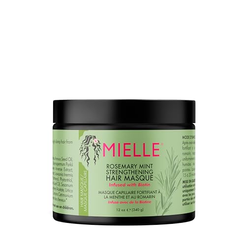 Mielle Organics Rosemary Mint Strengthening Hair Mask for Damaged Hair - Deep Conditioning Treatment Enriched with Biotin, Honey & Coconut Oil - Helps Encourage Longer, Healthier Strands (12 Oz)
