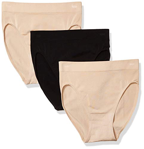Wacoal Women's B Smooth Hi Cut Brief Panty 3 Pack, Sand, Sand, Black, X-Large