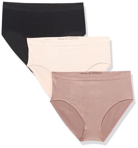 Wacoal Women's B Smooth Brief Panty 3 Pack Underwear, Rose dust, Deep Taupe, Black, XL