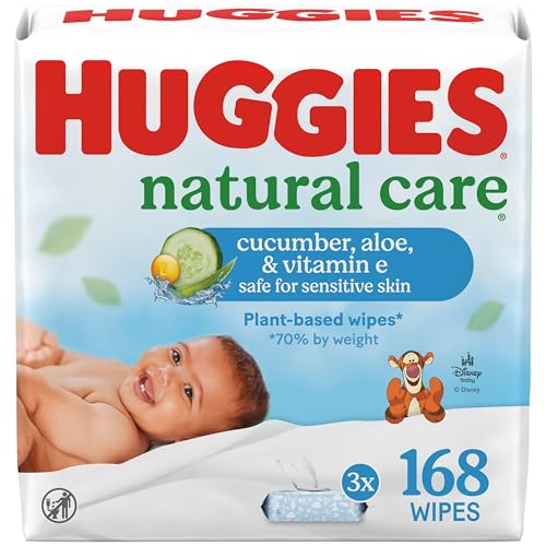 Huggies Natural Care Cucumber, Aloe and Vitamin E Baby Wipes, Hypoallergenic, Scented, 3 Flip-Top Packs (168 Wipes Total