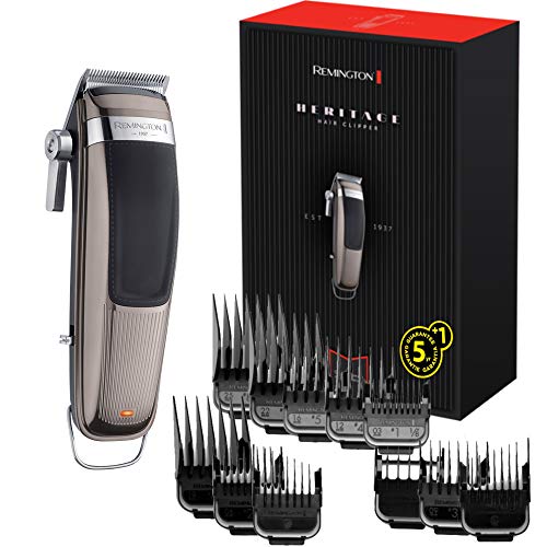 (-52%) Remington Haarschneidemaschine Profi Retro [selbstschärf. Edelstahl Klingen mit Einstellhebel/Profi-Motor/0,5-25mm] Haarschneider Set (11 Aufsteckkämme, Netz-/Akkubetrieb, Lithium, Tasche) HC9100