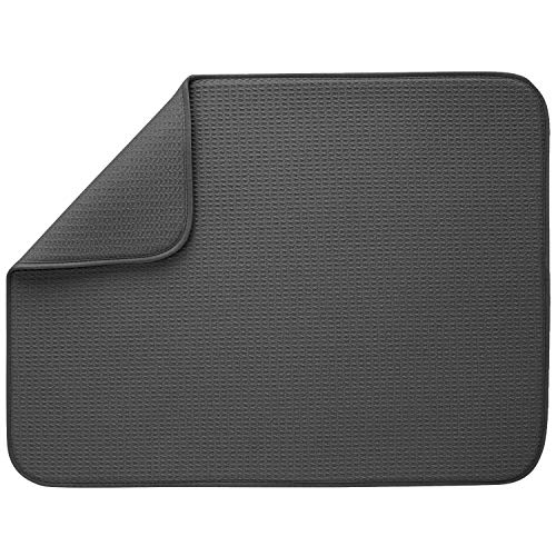 S&T INC. Dish Drying Mat XL, 18” x 24”, Absorbent Microfiber Kitchen Counter Mat, Dish Drying Pad for Dishes, Utensils, Pots and Pans, Extra Large, Charcoal