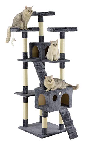 Go Pet Club 72-Inch Tall Cat Tree Tower with Cat Condos, Slate Gray