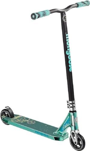 Mongoose Rise 110 Expert Freestyle Stunt/Trick Scooter, Lightweight Alloy Deck & Heavy-Duty Frame Up to 220 lbs., Bike-Style Grip, High Impact 110mm Wheels, Teal/Black