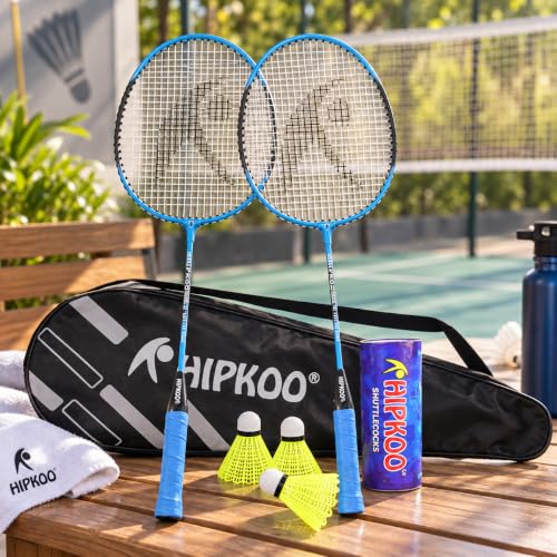 Hipkoo Sports HR 15 Aluminum Badminton Complete Racquets Set | 2 Wide Body Racket, 3 Shuttlecocks and Net | Ideal for Beginner | Lightweight & Sturdy 
