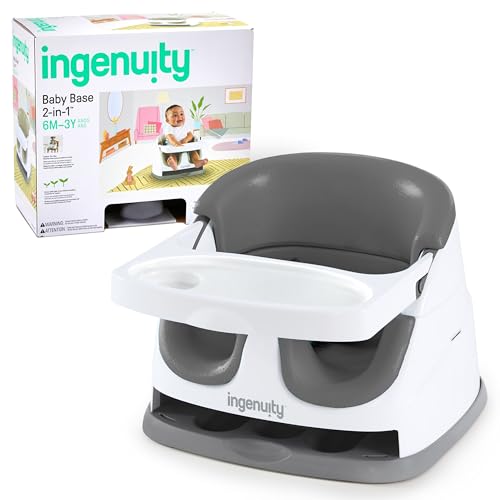 Ingenuity Baby Base 2-in-1 Booster Feeding and Floor Seat with Self-Storing Tray - Slate