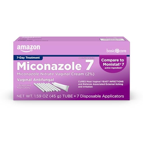 Amazon Basic Care Miconazole 7, Miconazole Nitrate Vaginal Cream 2 Percent, 7-Day Yeast Infection Treatment For Women, Feminine Care, 1.59 ounce (Pack of 1)
