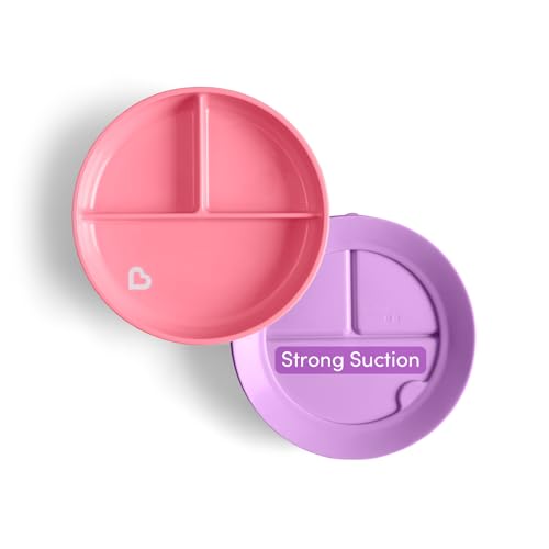 Munchkin Stay Put Divided Plates | Divided Children's Set | Baby & Toddler Set with Compartments | Suction Plate for Babies from 6 Months | BPA-Free | Pack of 2 |