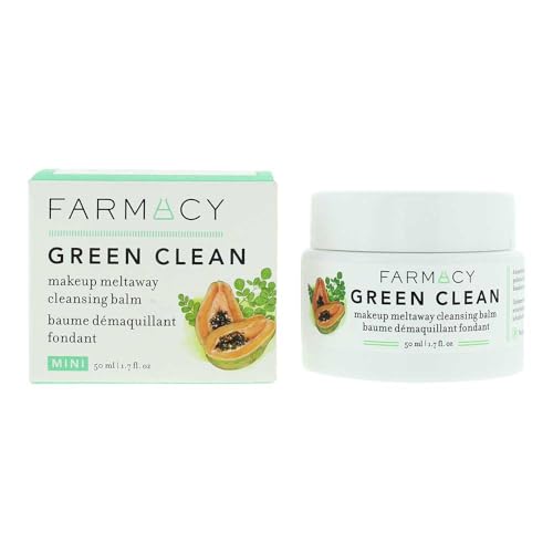 Farmacy Makeup Remover Cleansing Balm - Green Clean Waterproof Makeup Remover + Oil Based Cleanser - Gentle Exfoliating Double Cleanser - Melts From Balm to Milky Lather (50ml)