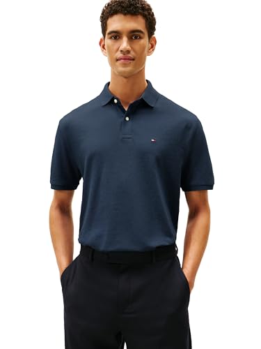 Tommy Hilfiger Men's Short Sleeve Polo Shirt in Classic Fit, Navy Blazer Heather X-Large
