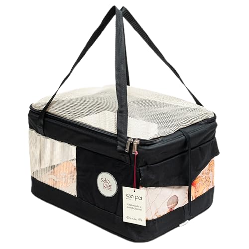 Bolsa de Transporte para Cães e Gatos São Pet Aerial, 36x33x23cm | Para Avião, Preto
