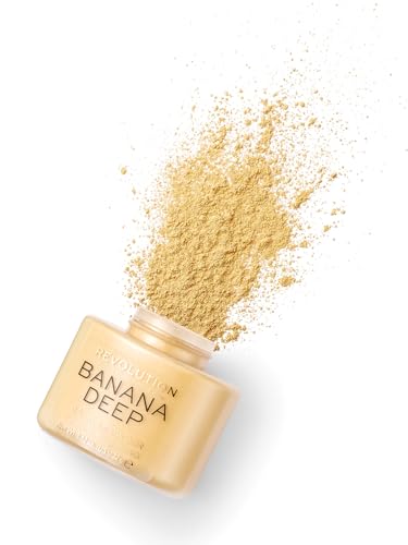�️Revolution, Loose Baking Powder, Makeup Setting Powder, Long-Lasting Coverage, Mattifies & Reduces Shine, Banana Deep,
