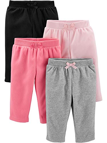 Simple Joys by Carter's Baby Girls' 4-Pack Fleece Pants, Pink/Black/Grey Heather, 24 Months