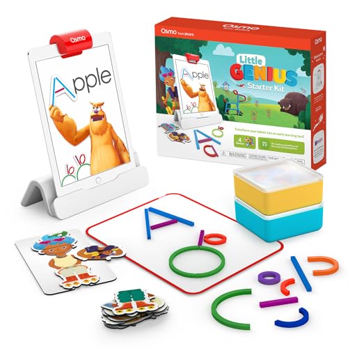 Osmo - Little Genius Starter Kit for iPad & iPhone - 4 Hands-On Learning Games - Ages 3-5 - Problem Solving, Phonics & Creativity (Osmo iPad Base Included), Multicolor