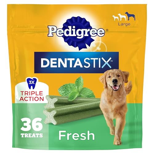 Pedigree Dentastix Dog Dental Treats, Large Breed Dog Treats, Fresh Flavor, 1.87 lb. Bag (36 Treats Total)