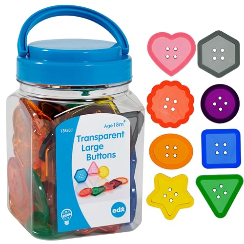 edxeducation Transparent Large Buttons | Mini Jar | Set of 60 | Sensory Toy | Light Panel Accessory | Early Years Resource | Ages 18M+