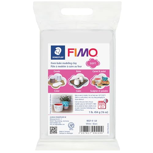 STAEDTLER FIMO Soft Polymer Clay - Oven Bake Clay for Modeling, Jewelry, Sculpting, 1 lb Block, White 8021-0, 454 (8021-1LB-0)