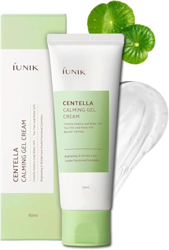 IUNIK Centella Calming Gel Cream Vegan Non-Sticky Moisturizing Blemish Care w/Centella Asiatica Tea Tree Soothes Acne Rosacea Oily & Sensitive Skin Korean Skincare