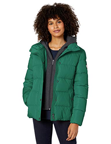 tommy hilfiger women's short down alternative jacket with zipout fleece hood