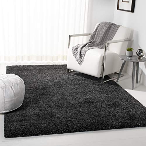 Safavieh Shaggy Indoor Woven Rectangle Area Rug, August Shag Collection, AUG900, in Charcoal, 122 X 183 cm for Living Room, Bedroom or Any Indoor Space