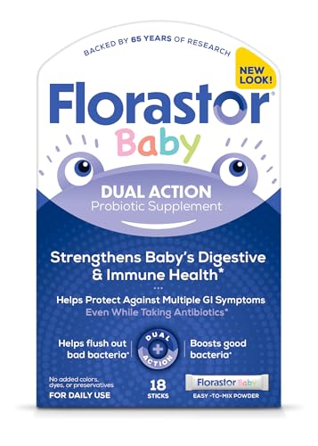 Florastor Baby Daily Probiotic Supplement, Powder Mixes with Milk, Formula or Soft Foods, Saccharomyces Boulardii CNCM I-745 (18 Powder Sticks)