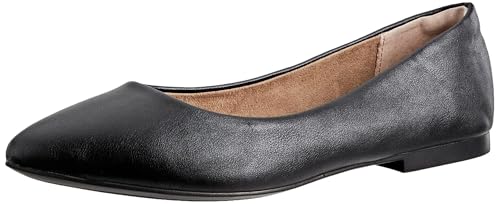 Amazon Essentials Women's Pointed-Toe Ballet Flat, Black Faux Leather, 8.5