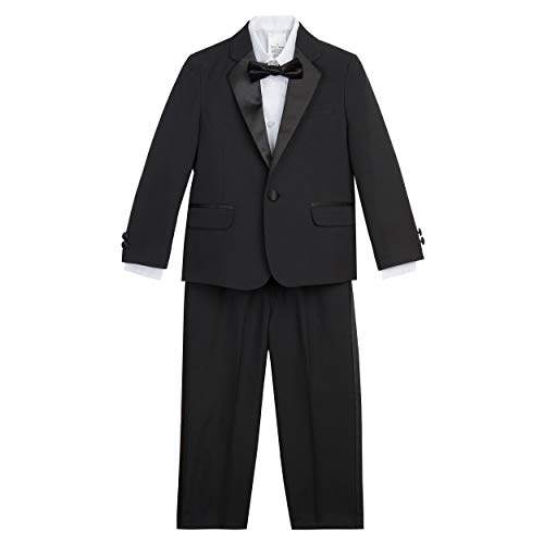 Nautica Little Boy's Tuxedo Set with Jacket, Pant, Shirt, and Bow Tie Suit, Black Tuxedo, 4