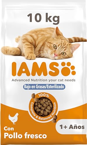 (-45%) IAMS Sterilised Katzenfutter trocken mit Huhn - Trockenfutter für sterilisierte / kastrierte Katzen ab 1 Jahr, 10 kg