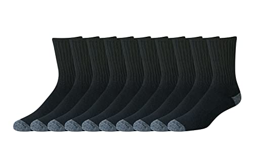 Amazon Essentials Men's Cotton Crew Socks - Comfortable, Durable, Half-Cushioned, 10 Pairs, Black, 13-15