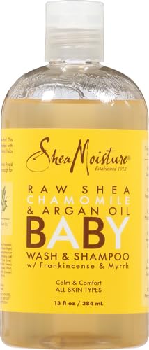 SheaMoisture Baby Wash & Shampoo for All Skin Types Raw Shea, Chamomile & Argan Oil Baby Wash and Shampoo with Frankincense & Myrrh to Help Cleanse 13 oz, Gold, Packaging may vary