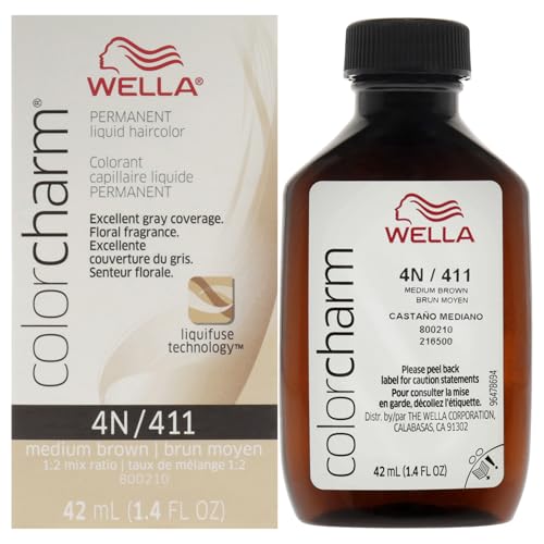COLORCHARM Permanent Liquid Hair Color for Gray Coverage| 4N Medium Brown | 1.4 Fl Oz