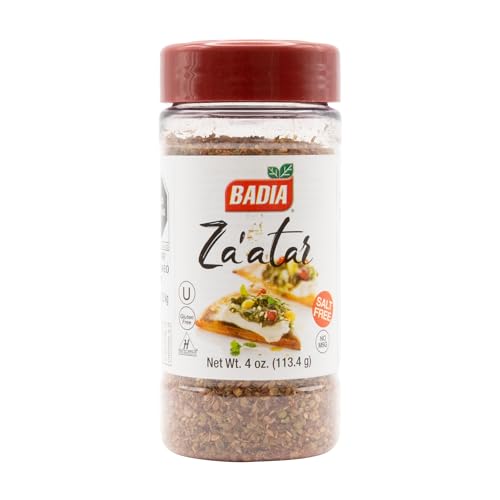 Badia Za'atar Mediterranean Seasoning Blend, 4 oz - Sesame Seeds, Sumac, Spices, Salt Free, Kosher, Halal, No MSG, Gluten Free
