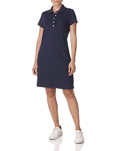 Nautica Women's Easy Classic Short Sleeve Stretch Cotton Polo Dress Dress, Navy Seas, Medium