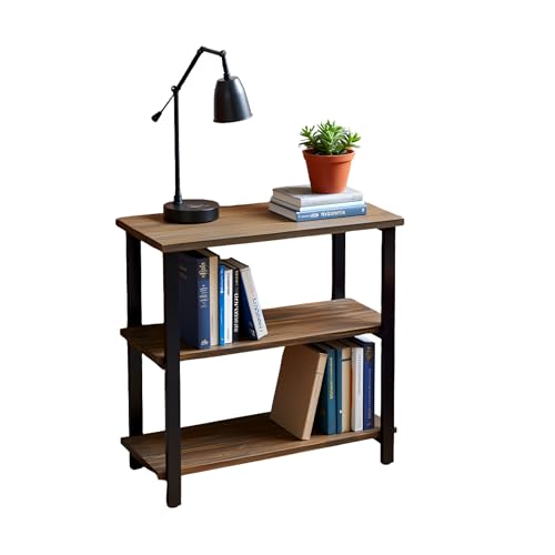 Pomona 3-Tier Bookcase with 2 Lower Shelves – 30" Tall Rustic Industrial Under-Window Bookshelf with Solid Wood a