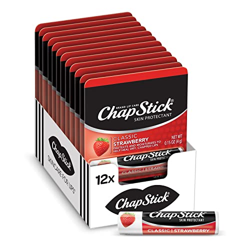 ChapStick Lip Care, Classic Strawberry 12-Count – Bulk Lip Balm, Fruity & Sweet, 0.15 Oz Ea