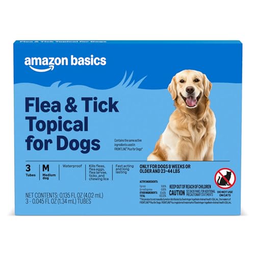 Amazon Basics Flea and Tick Topical Treatment for Medium Dogs (23-44 Pounds), 3 Count, Packaging May Vary