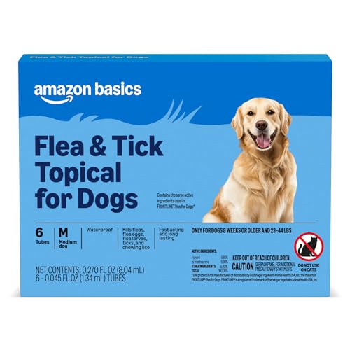 Amazon Basics Flea and Tick Topical Treatment for Medium Dogs (23-44 Pounds), 6 Count, Packaging May Vary