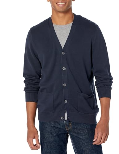 Amazon Essentials Men's Cotton Cardigan Sweater, Navy, Small