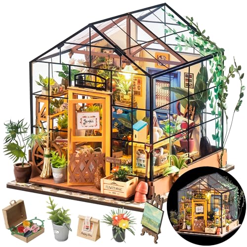 Rolife DIY Miniature Greenhouse Kit, Tiny/Mini House Making Kit with Furniture for Adults, Furniture, Halloween/Christma