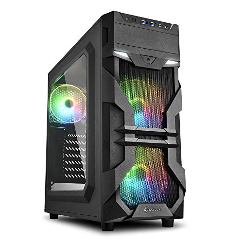 Sharkoon VG7-W RGB Mini Tower PC Computer Case I Support Mini-ITX, Micro-ATX, ATX Motherboard I Acrylic Side Panel with 3 x 120 mm LED Fan (pre-Instal