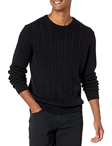 Amazon Essentials Men's Crewneck Cable Cotton Sweater, Black, X-Small