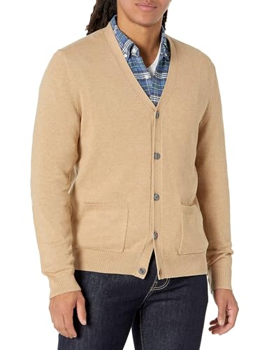 (-77%) Amazon Essentials Men's Cotton Cardigan Sweater, -Camel Heather, Medium