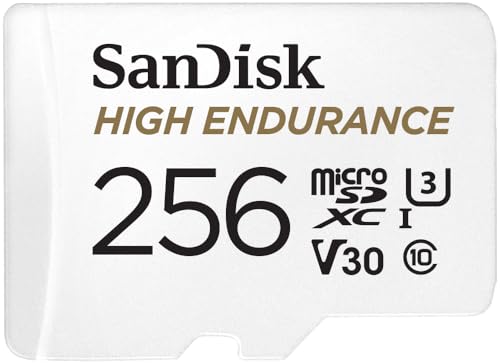 SanDisk High Endurance microSDXC Speicherkarte 256 GB + Adapter (Für Dash-Cams und private Überwachungskameras, 100 MB/s Lesen, V30 für Full-HD und 4K-Videos)