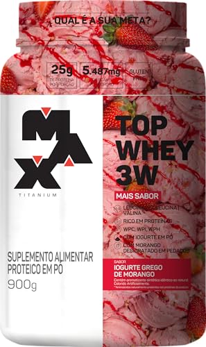 Whey Protein em Pó Max Titanium Top Whey 3W, 900g | Sabor Iogurte Grego de Morango