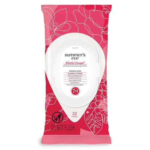 Summer's Eve Blissful Escape Feminine Wipes, Gentle pH-Balanced Formula Helps Control Vaginal Odor, Resealable Pack, 32 Wipes
