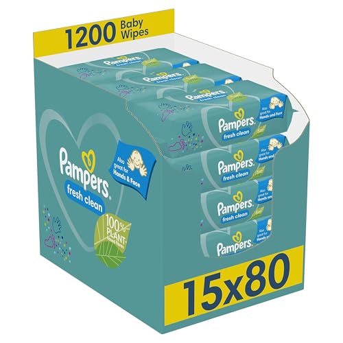 (-20%) Pampers Fresh Clean Baby Wipes, Mild Fragrance, Also Suitable for Hands and Face, 1200 Wipes (Pack of 15)