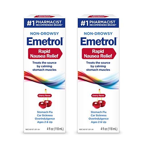 Emetrol Non-Drowsy Liquid Nausea Relief - Upset Stomach Medicine - Pharmacist Recommended Nausea Relief - Cherry Flavor - 4fl oz, 2 Pack