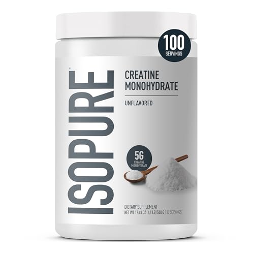 Isopure 100% Pure Creatine Monohydrate Powder, Sugar Free, Unflavored, 5g Creatine Monohydrate Per Serving, 1.1 Lbs, 100 Servings (Packaging May Vary)