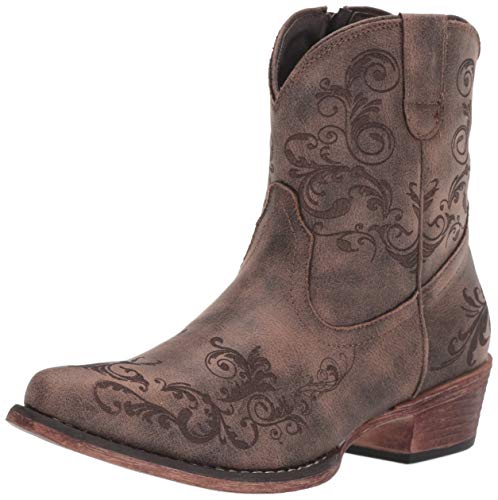 ROPER Womens Short Stuff Embroidery Snip Toe Casual Boots Ankle Low Heel 1-2" - Brown - Size 6 B