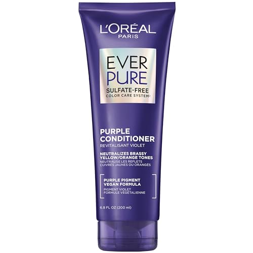 L’Oreal Paris Sulfate Free Brass Toning Purple Conditioner for Blonde, Bleached, Silver, or Brown Highlighted Hair, EverPure, 6.8 Fl Oz (Packaging May Vary)